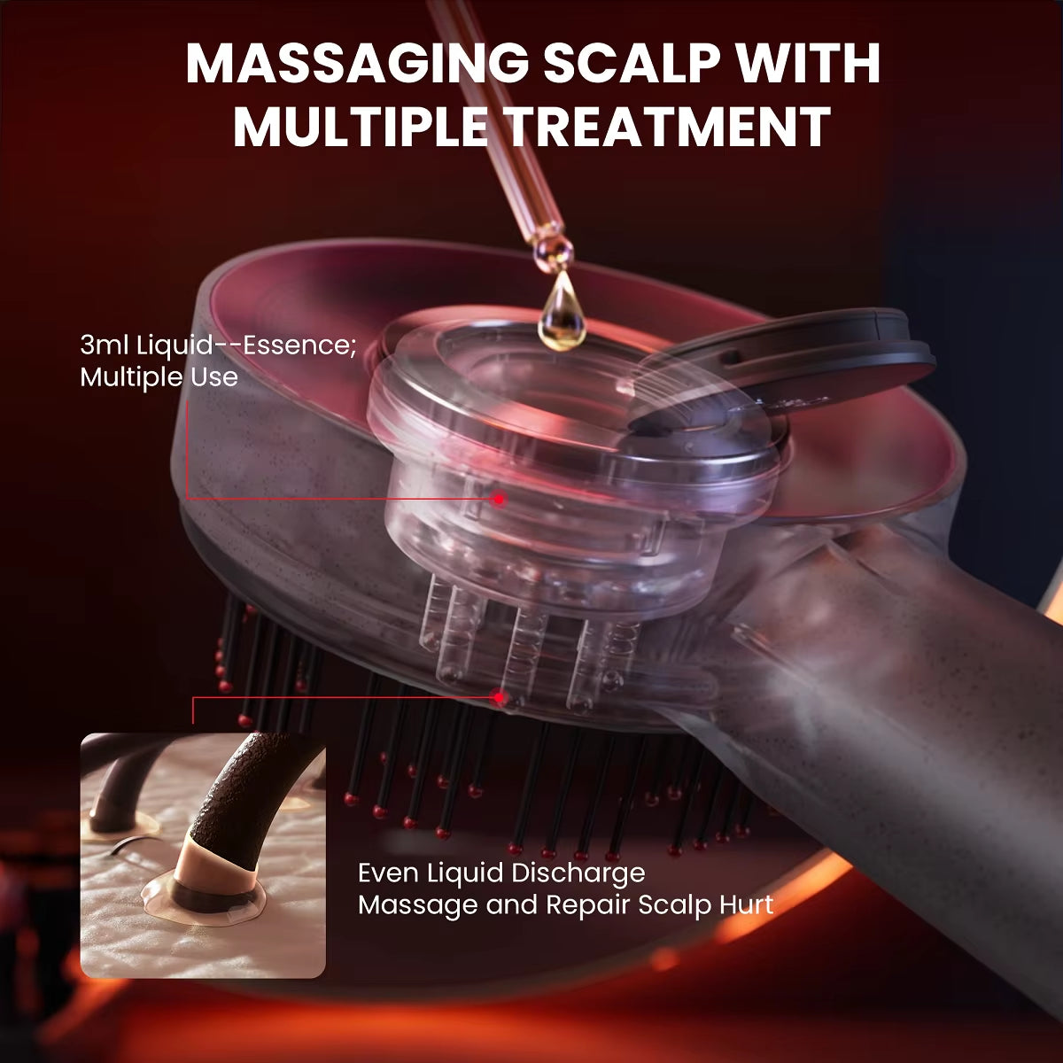 Scalp3 Scalp Massaging Brush Hair Massager Comb with IPX7 Waterproof, Cordless Electric Massager Type-C